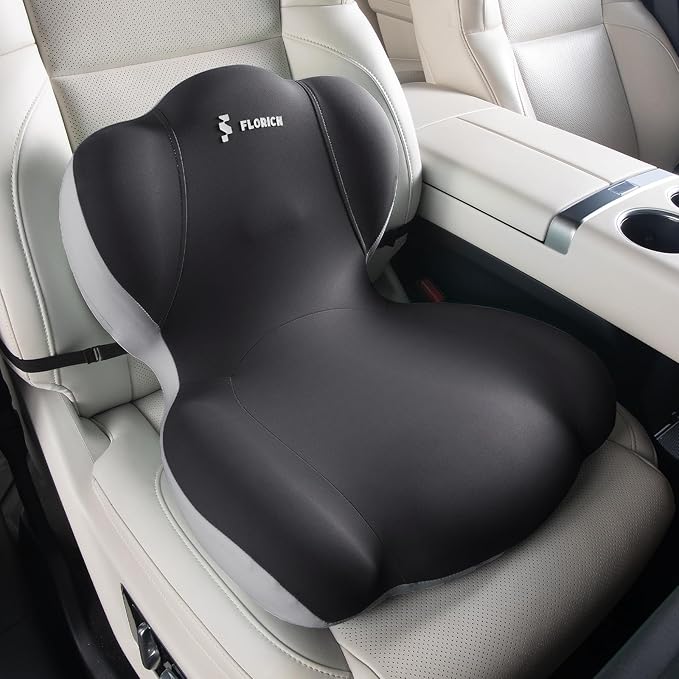 FLORICH Memory Foam Truck Seat Cushion with Adjustable Strap,Seat Cushion and Lumbar Support Pillow for Car Office Chair(Dark Grey)