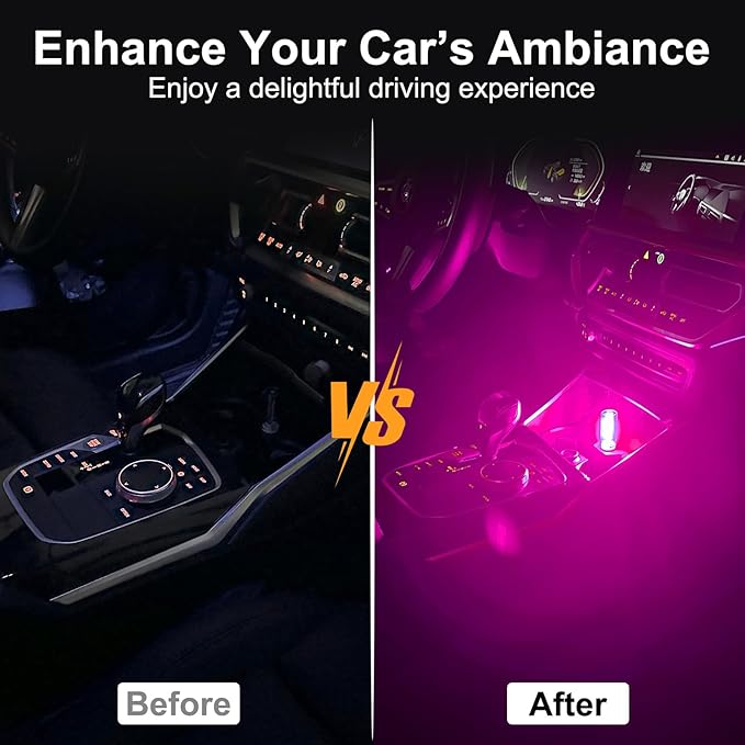 2 PCS Car USB Night Light Bulb, Touch Dimmable Car Interior Ambient Lights, Portable Mini USB Retro Glass Bottle Lamp Decorations for Vehicle, Bedroom, Hallway, Camping (Pink)