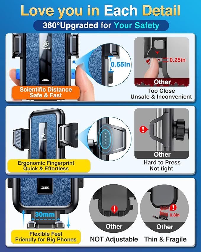 VANMASS 2025 True Upgraded Car Phone Holder, [85+ LBS Strongest Suction] Patent Safety Cell Phone Mount Windshield Dashboard Vent Truck Stand Cradle for iPhone 16 Pro Max 15 14 13 Android, Matt Blue