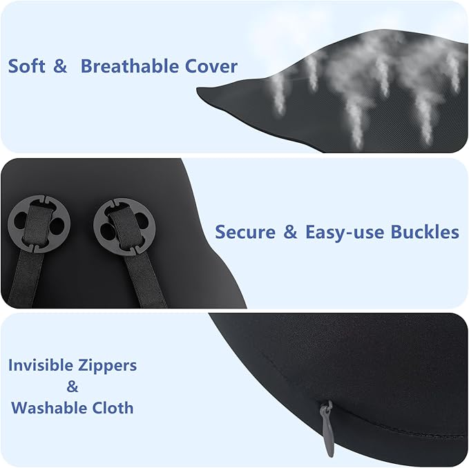 Car Lumbar Support Pillow and Neck Pillow kit for Back & Neck Pain Relief Ergonomic Memory Foam Car Seat Headrest & Lumbar Cushion with Adjustable Strap for Driving Seat/Office Chair Black