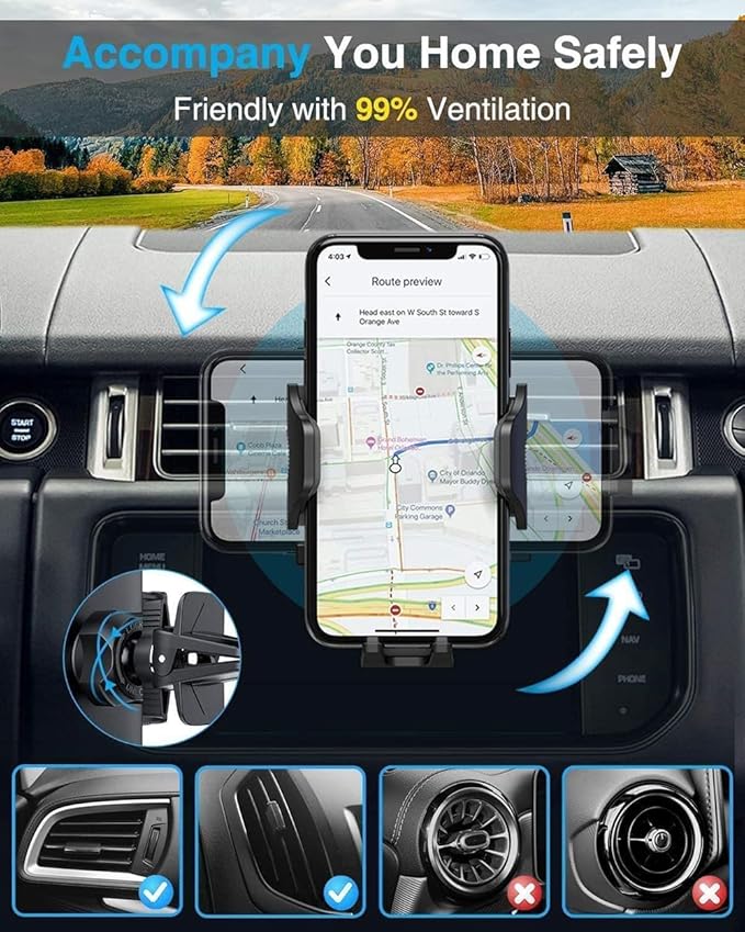 Universal Car Phone Holder[Strongest adsorption] Upgraded Version 3 in 1, car Dashboard air Vents Windshield Phone Holder for iPhone Android Samsung, Google and All Other Smartphones