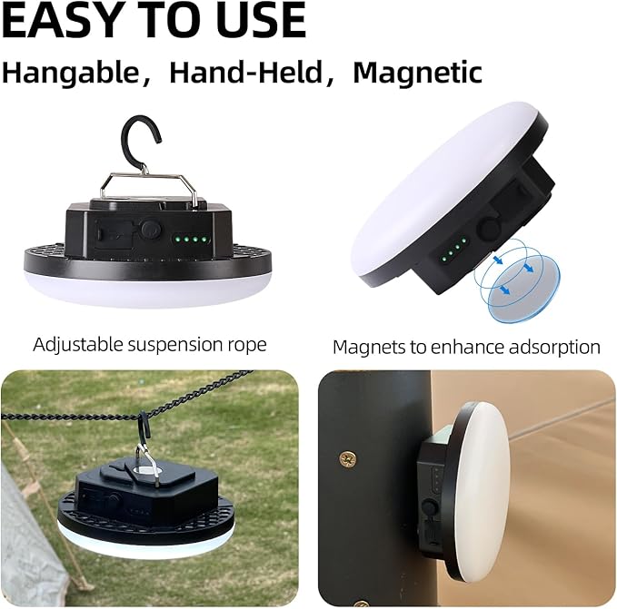 10000mAh Rechargeable Tent Light 3 Color Lighting Modes, 4000LM LED Portable Camping Lantern, IPX5 Waterproof, 30W Hanging Tent Light with Magnet, for Emergency & Gift
