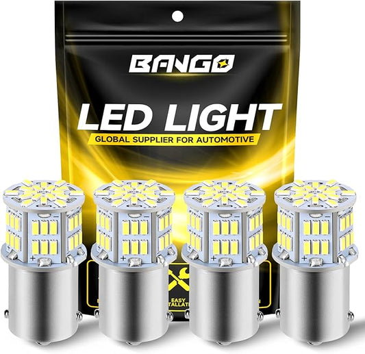 BANGO 1156 LED Bulb White Backup Reverse Light, 1141 7506 BA15S RV Interior Light Bulbs Super Bright for 12V RV Camper Trailer Boat Trunk Interior Lights, Pack of 4