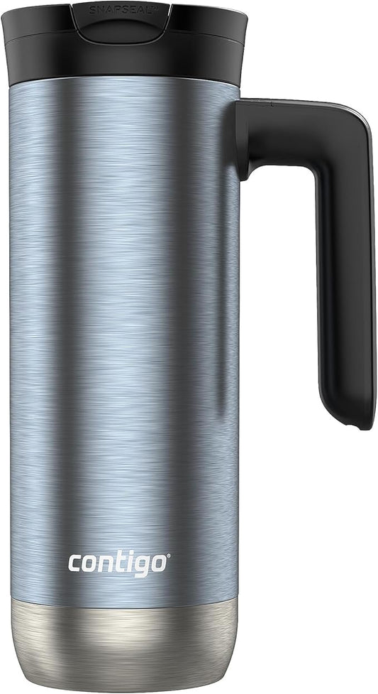 Contigo Superior 2.0 Stainless Steel Travel Mug with Handle Leak-Proof Lid Double-Wall Insulation for Hot & Cold Beverages, 20oz ,Dark Ice, Ideal for Commuting and Travel