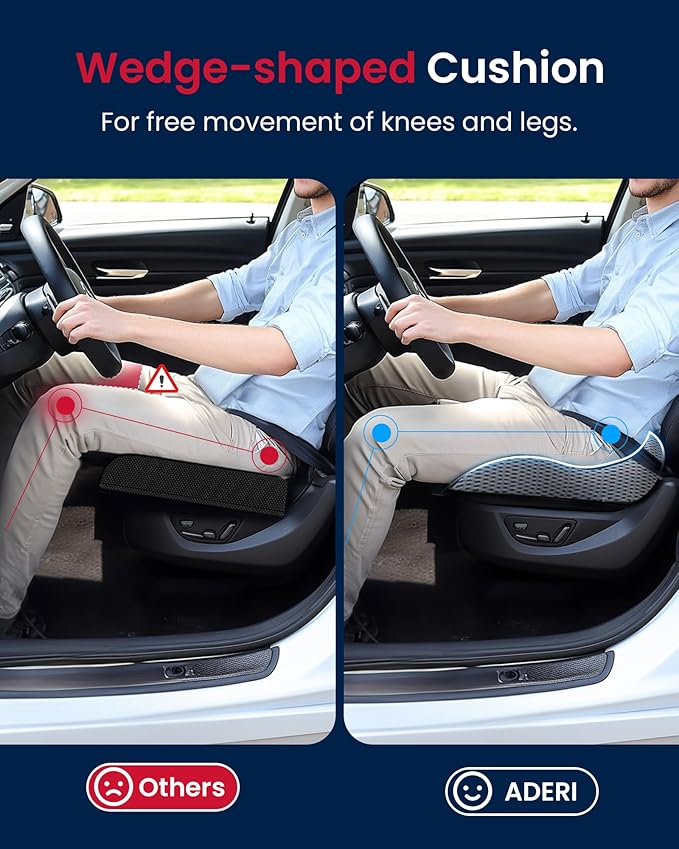 Gel Wedge Car Seat Cushion for Driving Relieves Tailbone Pain, Composite Gel Memory Foam for Cool & Support Comfort, Ergonomic Car Seat Pillow, Elevated Back for Wider Vision, Anti-Slip Design