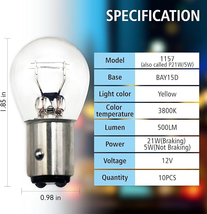 1157 Light Bulb 10 Pack,S25 2057 2357 7528 BAY15D,Miniature Bulb Mini Bulb Taillight Turn Signal Light,Marker Tail Running Parking Backup Lights