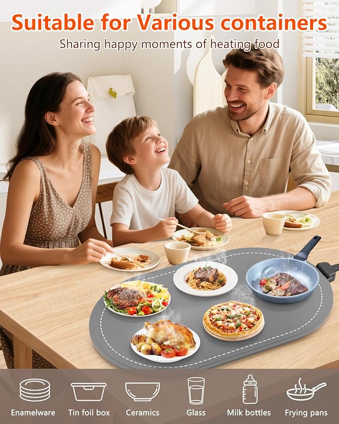 Warming Mat for Food with Adjustable Temperature Timer,10S Fast Heating Silicone Food Warmers for Parties Buffet and Home Daily,Food Warming Mat with Insulating Pad Raised Feet Protects Table
