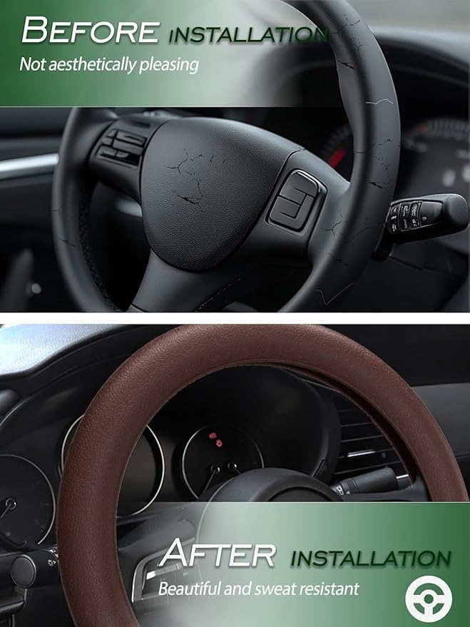 LRITER Car Steering Wheel Cover, Non-Slip Silicone Material, Multiple Color Choices, Universal Auto Parts Steering Wheel Cover, Suitable for Most Cars (Coffee)