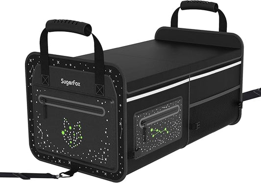 Car Trunk Organizer & Storage | 63L Capacity, 23.6"×13.8"×11.8" | Fluorescent Constellation Design | Waterproof, Collapsible with Adjustable Straps | for SUV, Small/Midsize Cars - Black-M004