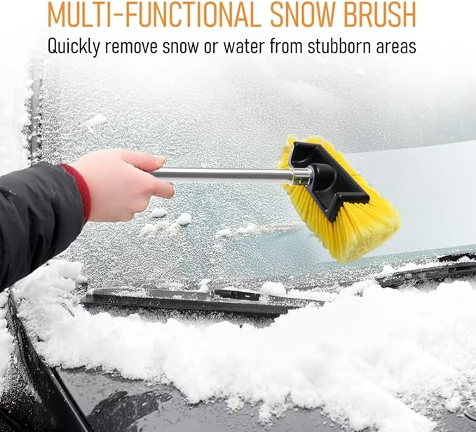 Car Wash Brush with 56" Long Handle | Car Wash 12" Dip Soft Five-Sided Brush | No Scratch Soft Bristle Brush for Car, RV, Boat, Solar Panel House Siding, Snow, Floors Washing