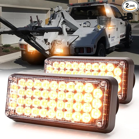 BooYu 2-Pcs Battery Operated LED Emergency Strobe Lights Bar w/Magnetic Base Rechargeable Portable Roadside Roof Top Mini Plow Flash Beacon Warning Light for Truck/Trailer/Vehicle (Amber)