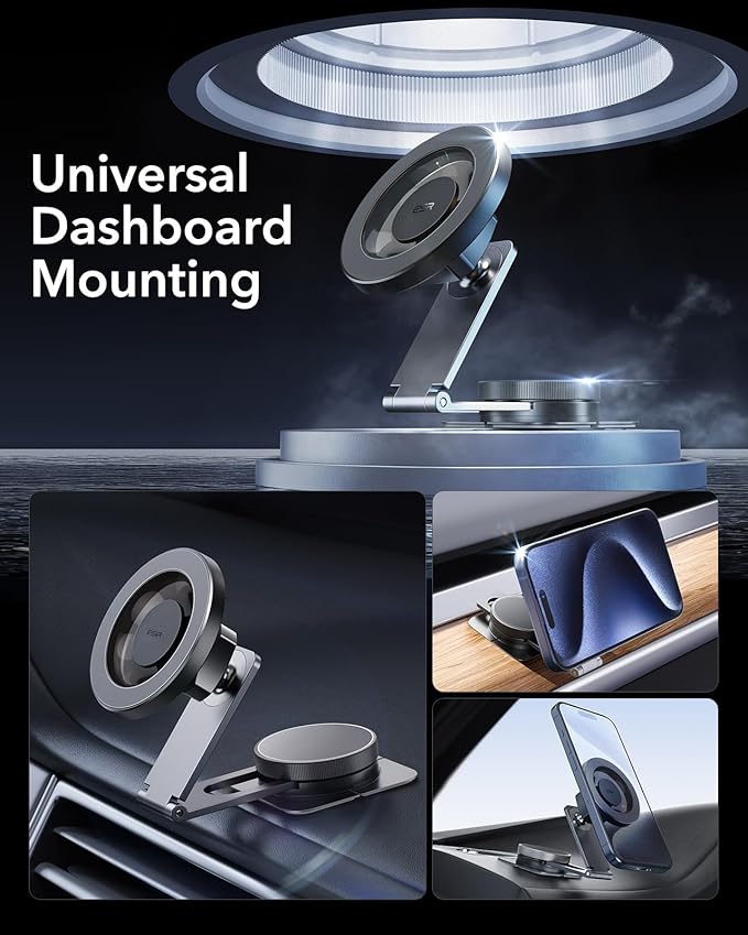 ESR for MagSafe Car Mount, Car Phone Holder,Dashboard/Tesla Touchscreen Car Mount, Magnetic Phone Holder for Car, for iPhone 16/16e/15/14/13/12, S25, Charging Not Supported(2 Metal Rings Included)