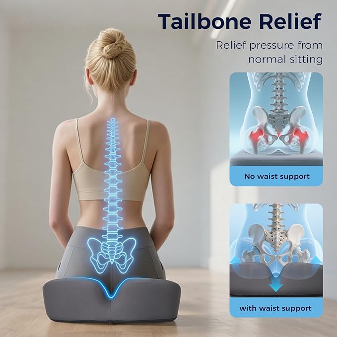 18.5" x 16.5" Extra Large Memory Foam Cushion, Tailbone Pain Relief Cushion for Long Sitting Hip Support, Breathable Donut Pillow Desk Chair Cushion for Office, Home, Driving