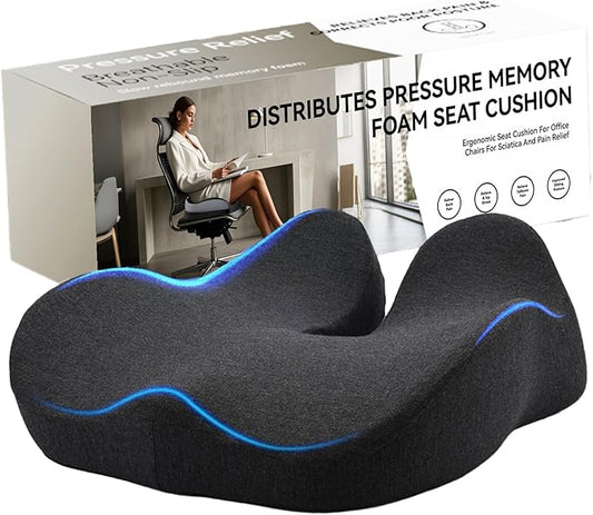 Memory Foam Seat Cushion for Office Chair, Car, Wheelchair – Coccyx Tailbone Support Pad for Sciatica & Back Pain Relief, Ergonomic Chair Cushion for Home, Travel, Work Desk (Dark Gray)