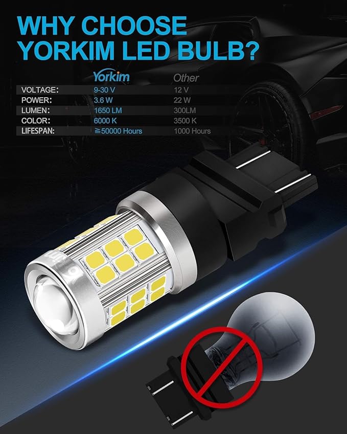 Yorkim 3157 LED Bulb, super bright 3156 led bulb 3056 3057 4157 bulb led 3157 Replacement for led Reverse Blinker Brake Tail Lights, 6000K Xenon White, pack of 4