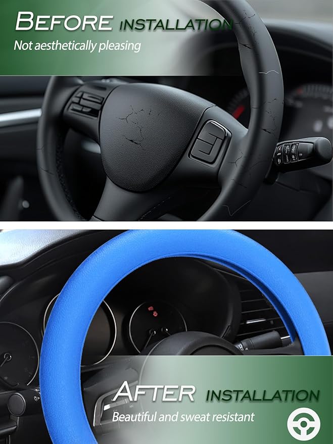 LRITER Car Steering Wheel Cover, Non-Slip Silicone Material, Multiple Color Choices, Universal Auto Parts Steering Wheel Cover, Suitable for Most Cars (Blue)