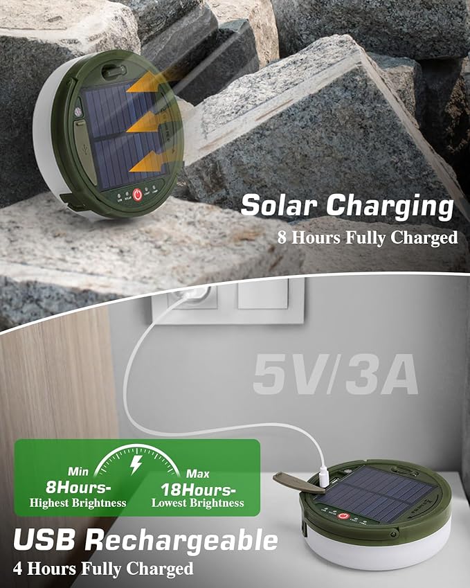Solar Camping String Lights 4 in 1, Anpro 32.8Ft Ultra Long Multi-Color LED String, 3600mAh Solar Powered and USB Rechargeable Light with Remote Control, Portable Camping Light for Hiking, Decoration