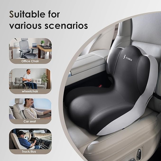 FLORICH Memory Foam Truck Seat Cushion with Adjustable Strap,Seat Cushion and Lumbar Support Pillow for Car Office Chair(Dark Grey)