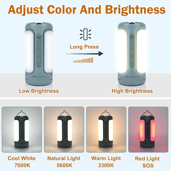 Foldable Camping Lights Rechargeable, AYAMAYA 10000mAh LED Camping Lantern Built-in Emergency Power, Portable Flashlight, 5 Modes Lighting, Multifunctional Tent Lights for Camping, Hiking, Fishing