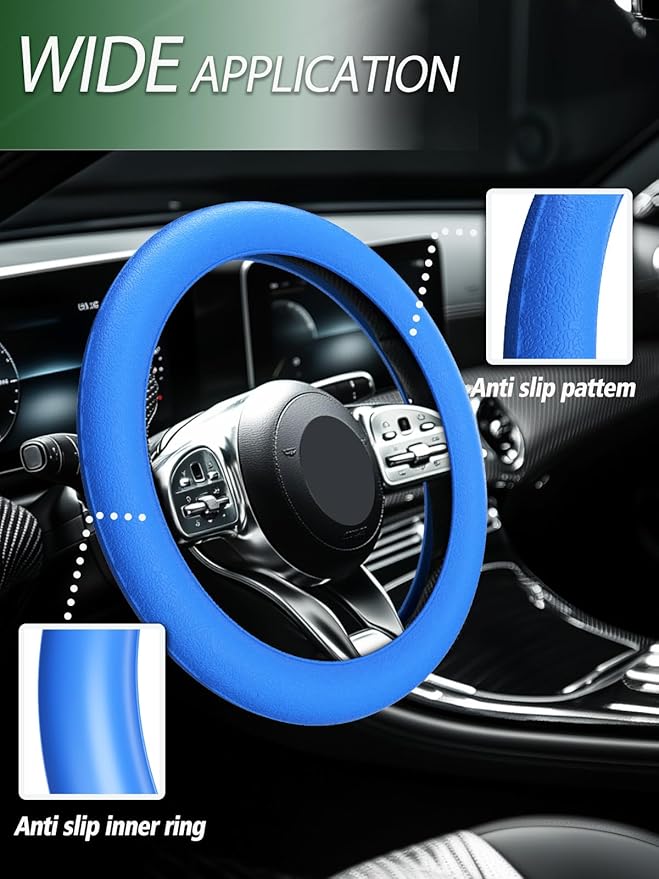 LRITER Car Steering Wheel Cover, Non-Slip Silicone Material, Multiple Color Choices, Universal Auto Parts Steering Wheel Cover, Suitable for Most Cars (Blue)
