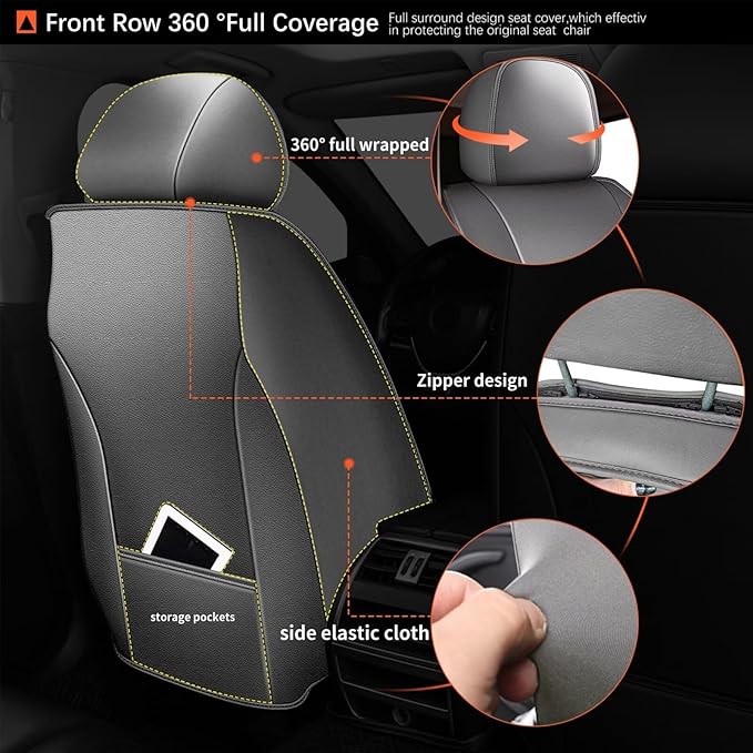 Seat Covers Fit for Nissan Frontier 2009-2023 2024 2025: Leather Car Seat Covers Full Set Ice Silk Breathable Waterproof Seat Cushion Protector (5 Seats; Black & Grey)