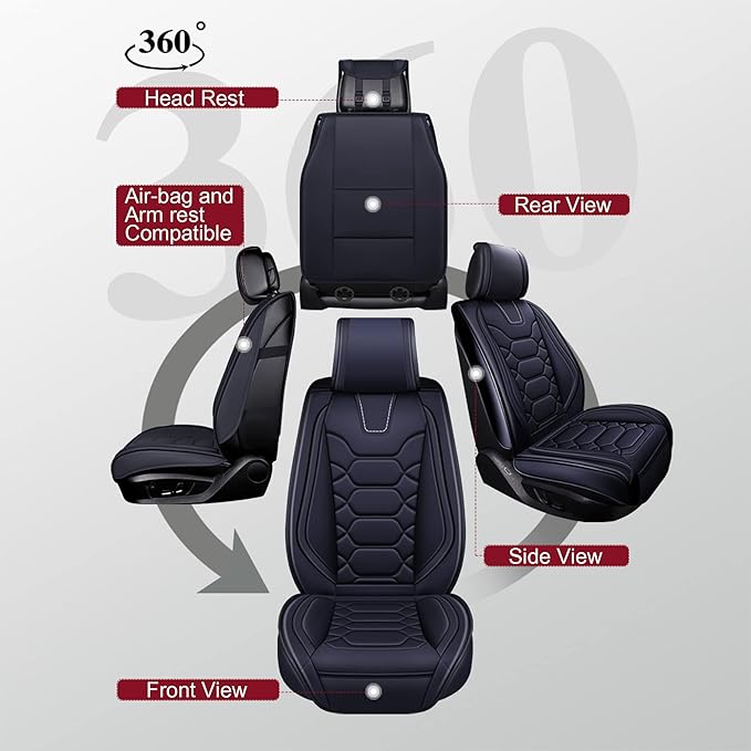 OASIS AUTO Custom Fit Seat Covers for Forester/Outback/Legacy/Impreza/Crosstrek 2010-2025, Waterproof Durable Faux Leather Seat Protector Cushion (Front Pair, Black)