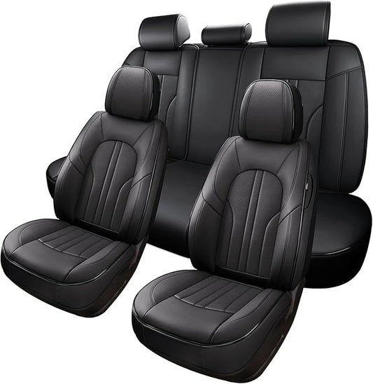 Car Seat Cover Full Set, Leather Car Seat Cover, Waterproof Seat Covers, Car Seat Cushion, Nappa Leather Seat Covers Car Seat Protector Universal Fit Most Cars Black