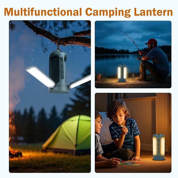 Foldable Camping Lights Rechargeable, AYAMAYA 10000mAh LED Camping Lantern Built-in Emergency Power, Portable Flashlight, 5 Modes Lighting, Multifunctional Tent Lights for Camping, Hiking, Fishing
