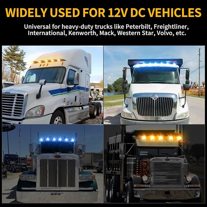 1PC 21 LED Dual Color Chrome Cab Marker Light, Torpedo Cab Marker Roof Running Top Lights, Replacement for Heavy Duty Trucks Kenworth Freightliner Peterbilt International Mack, Amber/Blue