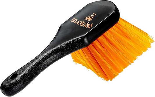 SudsLab HT Wheel and Tire Brush - Rim Cleaner Wheel Brush for Cleaning Car, Truck, Auto, Motorcycle, Detailing Tools, Curved Shape, Black, 8.5 Inch x 3 Inch x 3 Inch