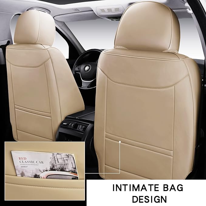 Full Coverage Faux Leather Car Seat Covers Full Set,Automotive Seat Covers for Cars,SUVs Pick-up Truck, Car Seat Cushion, Beige Seat Covers for 5 Seats,Car Seat Protector
