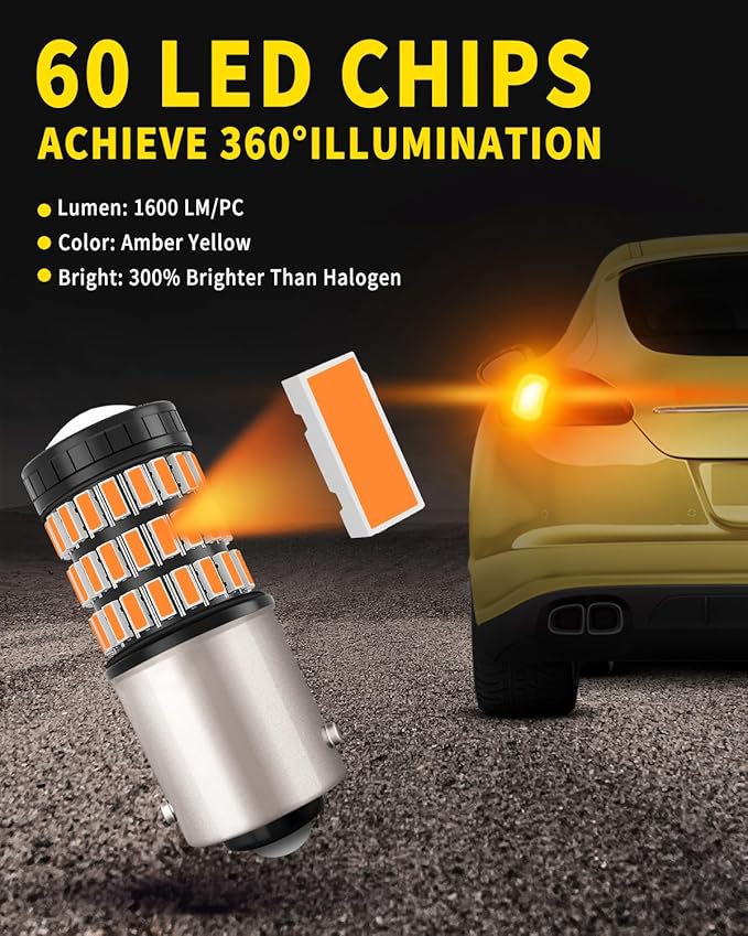 1156 1141 1003 7506 BA15S LED Bulbs Amber Yellow, Super Bright 60 SMD Chips for Car Truck Backup Reverse Light Tail Break Turn Signal Light(Pack of 2)