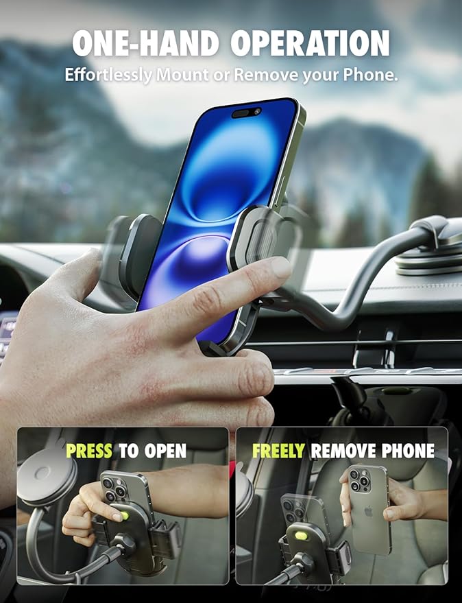 Bracketron Cell Phone Holders for Your Car, 7.5" Flexible Gooseneck Phone Holder for Car Dashboard & Windshield, One-Hand Release TripGrip 2.0 Car Phone Holder Mount Compatible with iPhone and Samsung