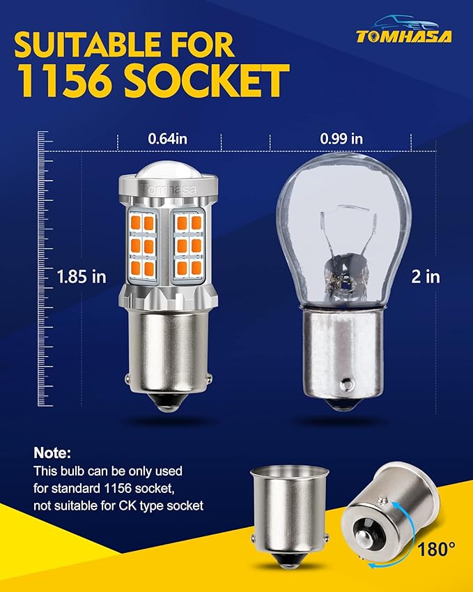1156 LED Bulb Amber 1156 LED Turn Signal Light bulbs, 1141 led bulb Amber, 7506 1003 P21W BA15S LED 1156 Bulbs Replacement Lamp for Car Blinker Brake DRL, pack of 2