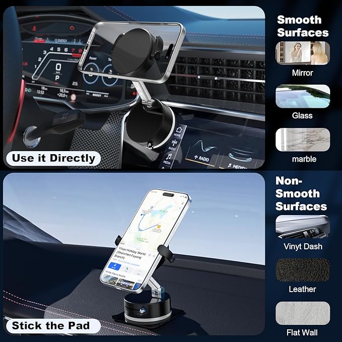 Car Phone Holder，2-in-1 Clip & Magnetic Phone Holder for Car [2800gf Super Magnet + Secure Clamp], 360°Adjustable Phone Mount for Dashboard/Desk/Gym Mount, Compatible with iPhone & Android (Black)
