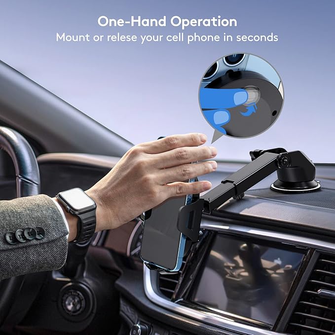 Car Phone Holder Mount, [Strong Suction Cup] [Military Grade Durable] for Windshield and Dashboard, Adjustable Long Arm Compatible with iPhone 16 15 14 Pro Max and All Smartphones (Grey)
