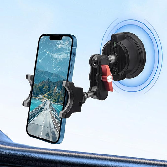 Suction Cup Car Phone Mount, 360°Rotating Car Phone Holder Video Recording, Universal Ball Head Arm for Cellphone Car Holder, Heavy Duty Car Phone Mount for Dashboard, Windshield-SJ001 (Standard01)