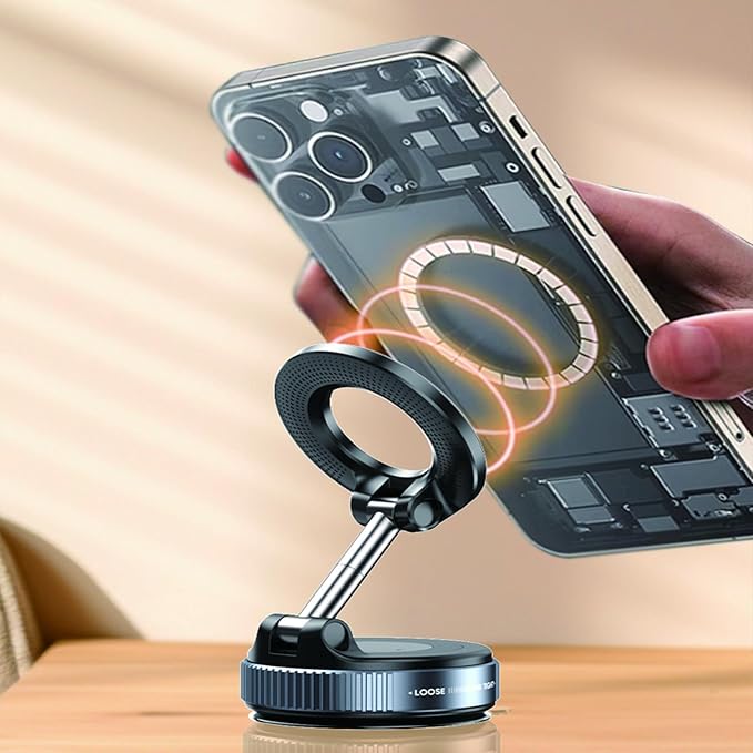 [Upgraded] Vacuum Magnetic Phone Car Mount - Universal Dashboard & Home Cell Phone Holder with Air Pressure Suction Base + Metal Rings & Sticky Base for Non-Magnetic Phones (iPhone & Android) (White)