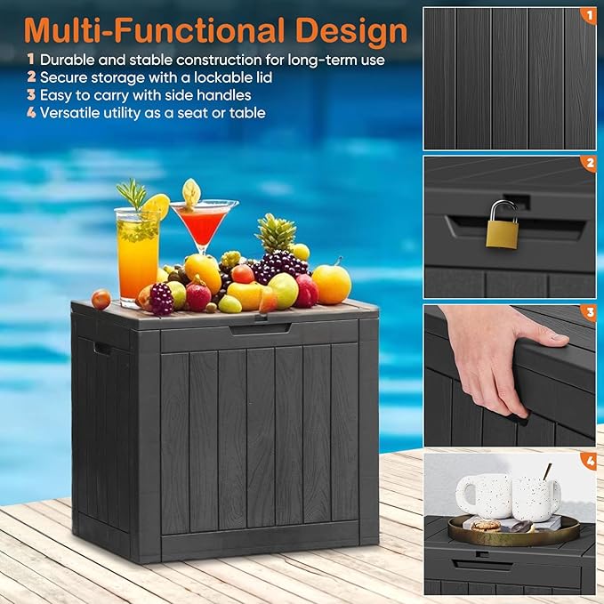 Sweetcrispy Deck Box with 31 Gallon Capacity, Weatherproof Resin Lockable Outdoor Storage for Secure Package Deliveries and Indoor Storage in Garden or Patio, Backyard