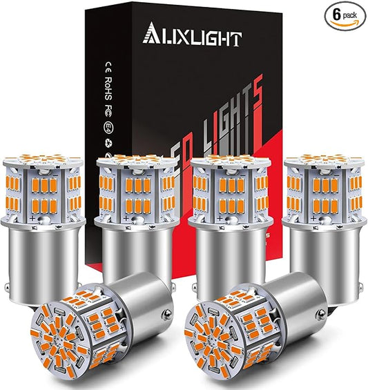 AUXLIGHT 1156 LED Bulbs 54-SMD 300% Super Bright BA15S 7506 1141 1003 LED Light Replacement for Car Truck Turn Signal Side Marker Lights & RV Camper Trailer Interior Lights, Amber Yellow(Pack of 6)