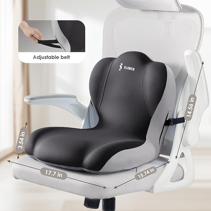 FLORICH Memory Foam Truck Seat Cushion with Adjustable Strap,Seat Cushion and Lumbar Support Pillow for Car Office Chair(Dark Grey)