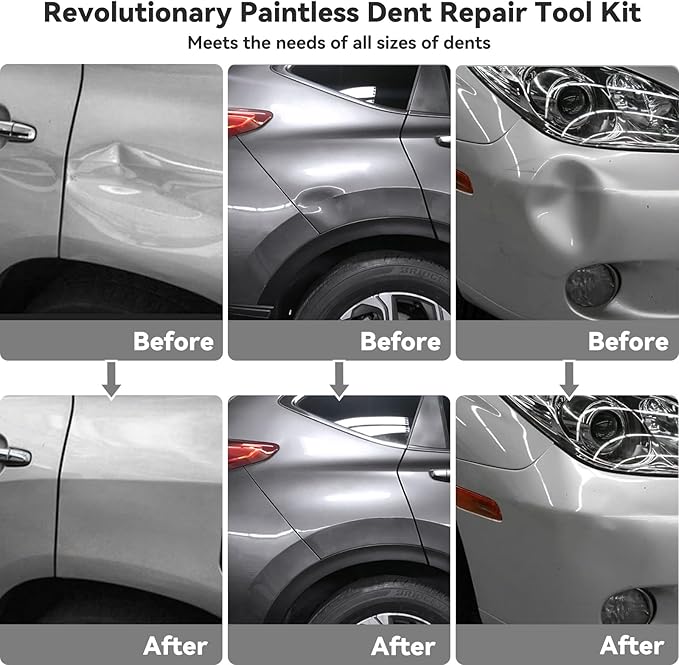 129pcs Dent Puller Kit, Paintless Dent Repair Kit for Dent Removal, Paintless Dent Removal Kit with T-Bar, Bridge Puller, Golden Lifter, Car Dent Puller Kit for Hail Damage Door Ding Fridge