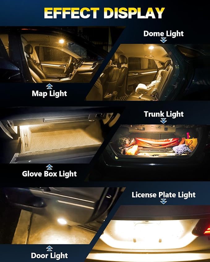 10Pcs 194 T10 168 W5W 2825 LED Bulb, Super Bright LED Car Interior Dome Map Camper RV License Plate Light Bulbs, Upgraded 25-SMD 3014 Chipsets 12V 400LM Amber Yellow