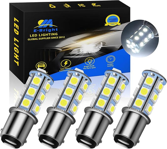 YM E-Bright 1157 Led Bulb BAY15D 1034 2057 7528 2357 Light Bulb for RV Camper SUV MPV Car Brake Tail Light Side Marker 8SMD 5050Chips 12V White (Pack of 4)