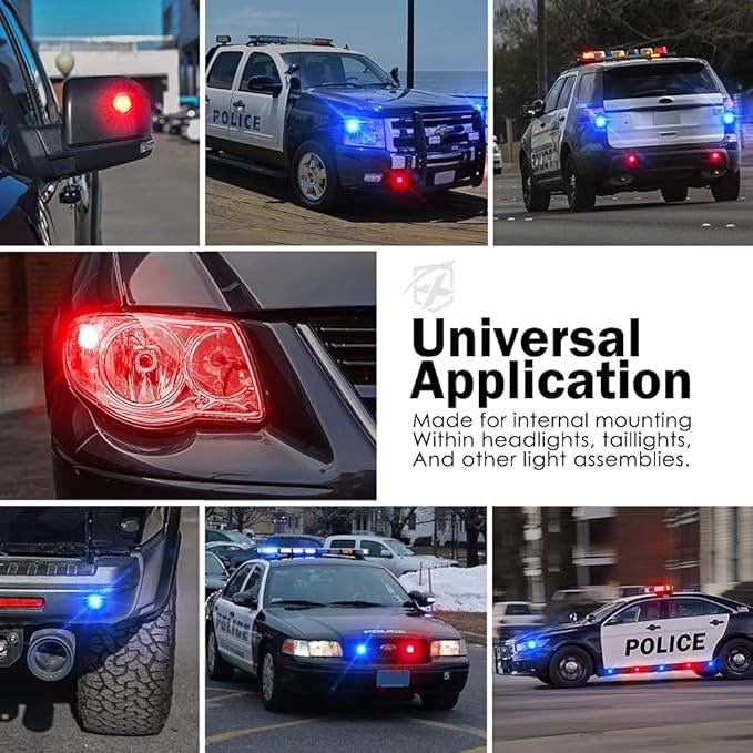 Xprite Red Blue LED Hideaway Strobe Police Lights Kit, 20 Flashing Patterns w/Control Panel for Headlights Taillights Hazard Warning Mounting, for Emergency Vehicles Volunteer Cop Cars Trucks 6PCS