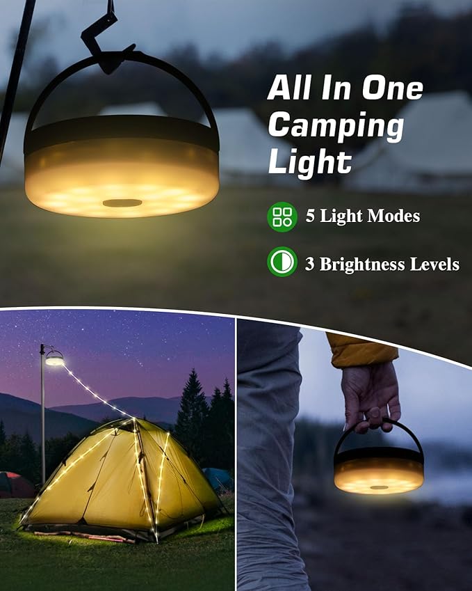 Anpro Solar Camping String Lights 4 in 1, 39.4Ft Ultra Long String with 150LEDs, 3600mAh Solar Powered and USB Rechargeable Light with Remote Control, Portable Camping Light for Hiking, Decorations