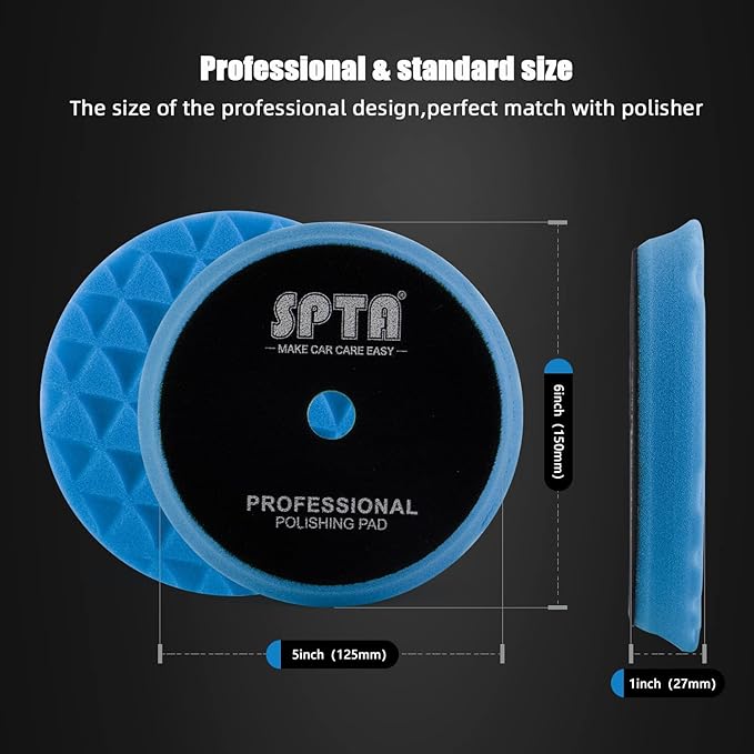 Polishing Pads, 5Pc 5 Inch 125mm Orbital Buffer Polisher Pads and 1Pc Microfiber Buffing Pads, Foam Polish Pad for Compounding, Polishing and Waxing, for 5''/125mm Backing Plate Car Polisher -TPP5MIX
