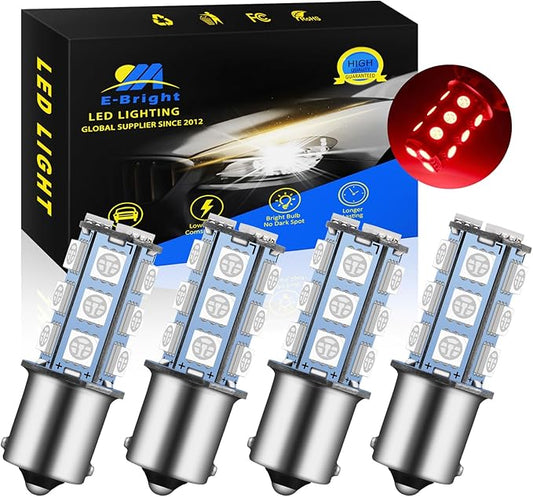 YM E-Bright 1156 BA15S Led Turn Signal Light Bulb 1141 1073 7506 Base LED Replacement for RV Camper SUV MPV Car Reverse Backup Corner light 18SMD 5050Chips DC-12V,Red, Pack of 4
