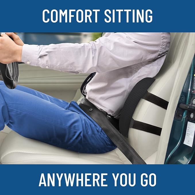 Everlasting Comfort Lumbar Support Cushion for Car Seat - Gel Infused Back Cushion for Car - Lumbar Support Promotes Better Posture, Back Pain Relief - Ideal for Driving