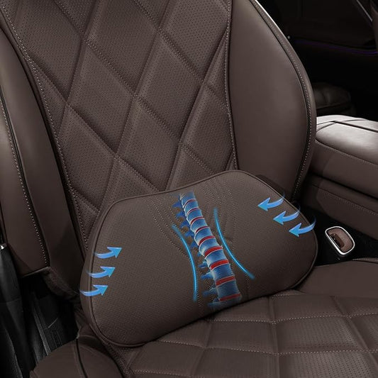 Lumbar Support Pillow for Car Memory Foam Back Sleeper Cushion for Drving Seat for Most Car SUV Home Office Brown